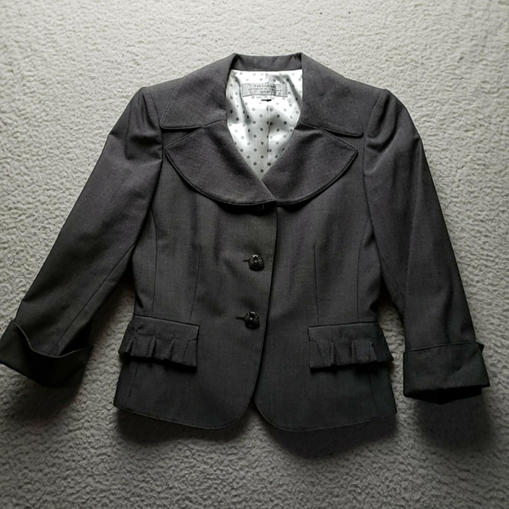 Tahari Arthur S. Levine Blazer Jacket Womens Petite 0P Gray Shawl Collar Lined